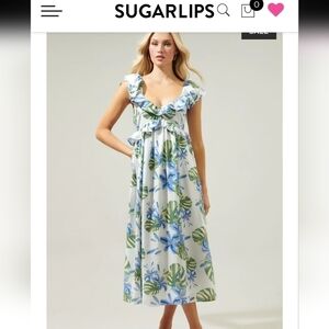 Sugarlips Irie Tropical Lizbeth Ruffle Back Tie Mididress Size Large